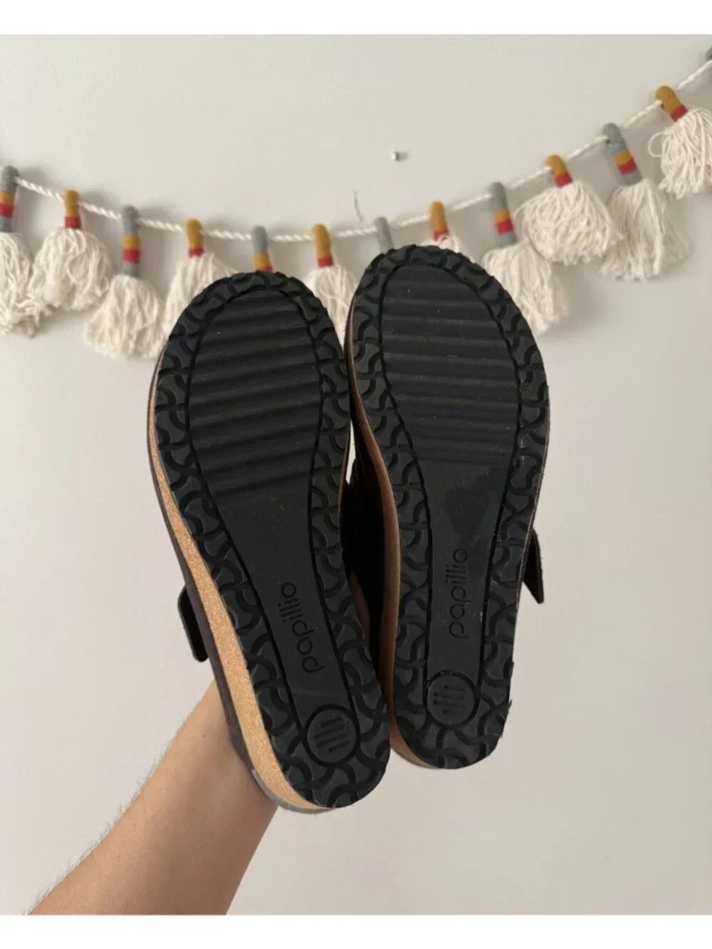 Birkenstock Papillio Fanny Suede Leather Wedge Charcoal Black Buckle Slip On 41